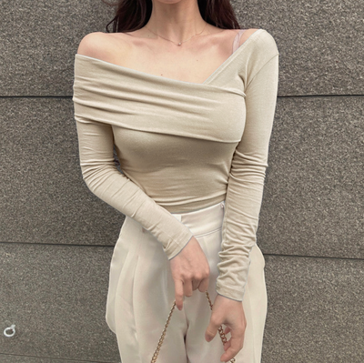 Korean Way Overlpped Off Shoulder Top