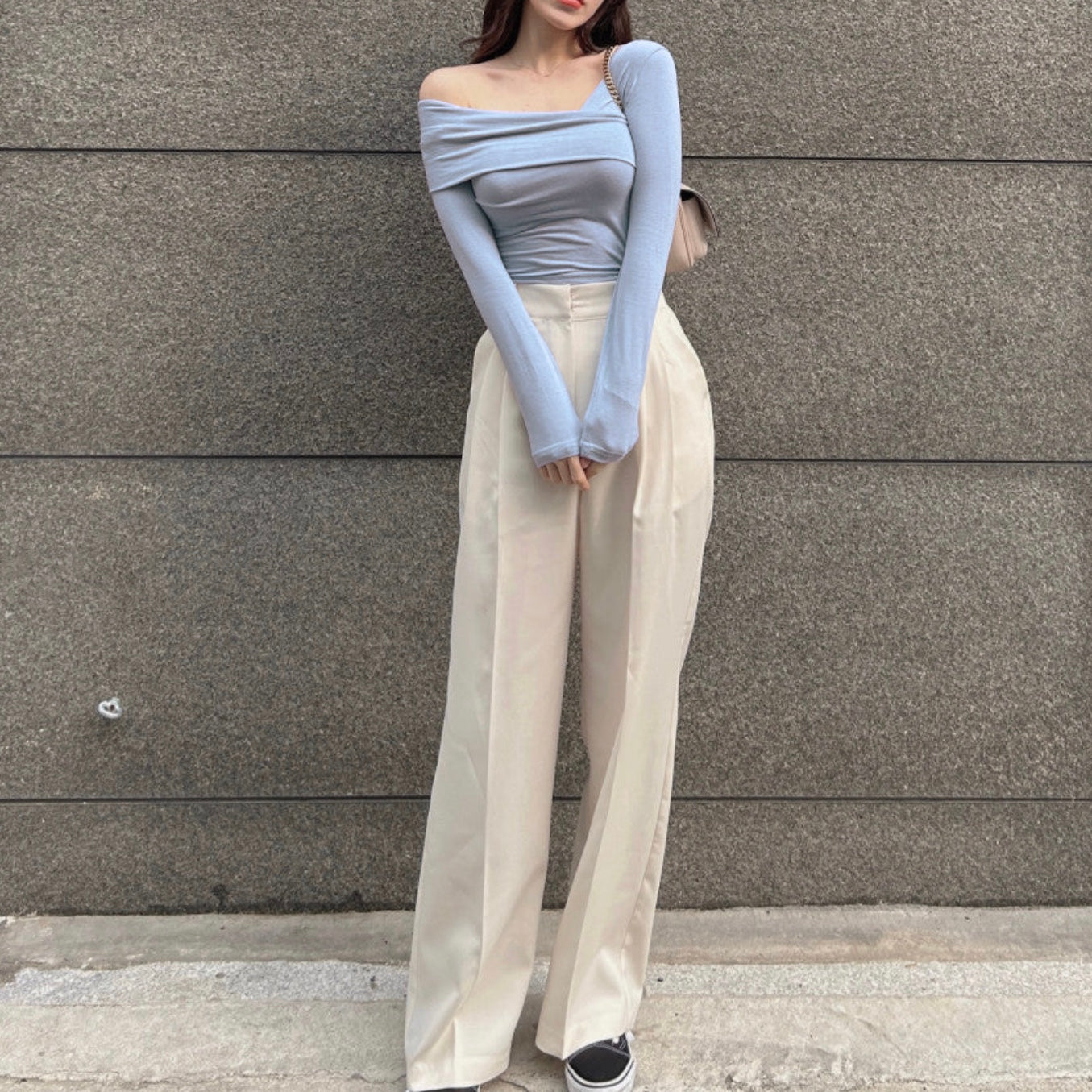 Korean Way Overlpped Off Shoulder Top