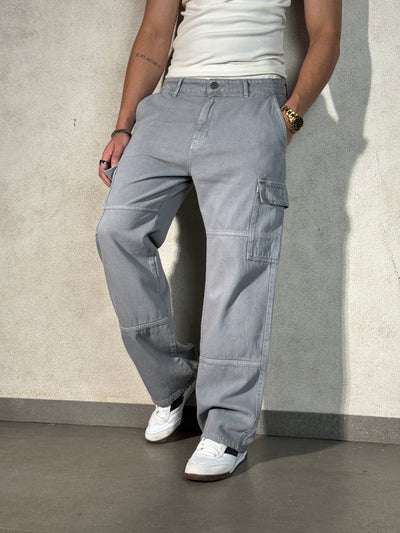 Moonstone Grey Flap Pocket Side Cargo Jeans