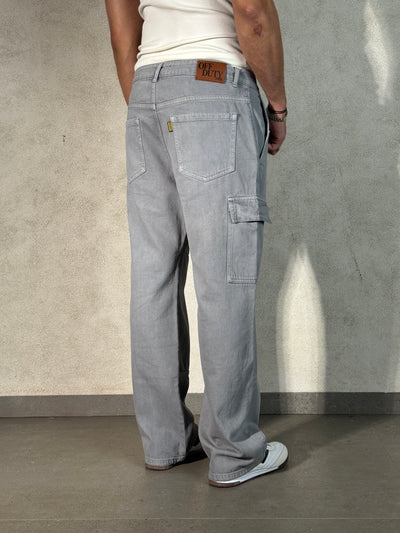 Moonstone Grey Flap Pocket Side Cargo Jeans