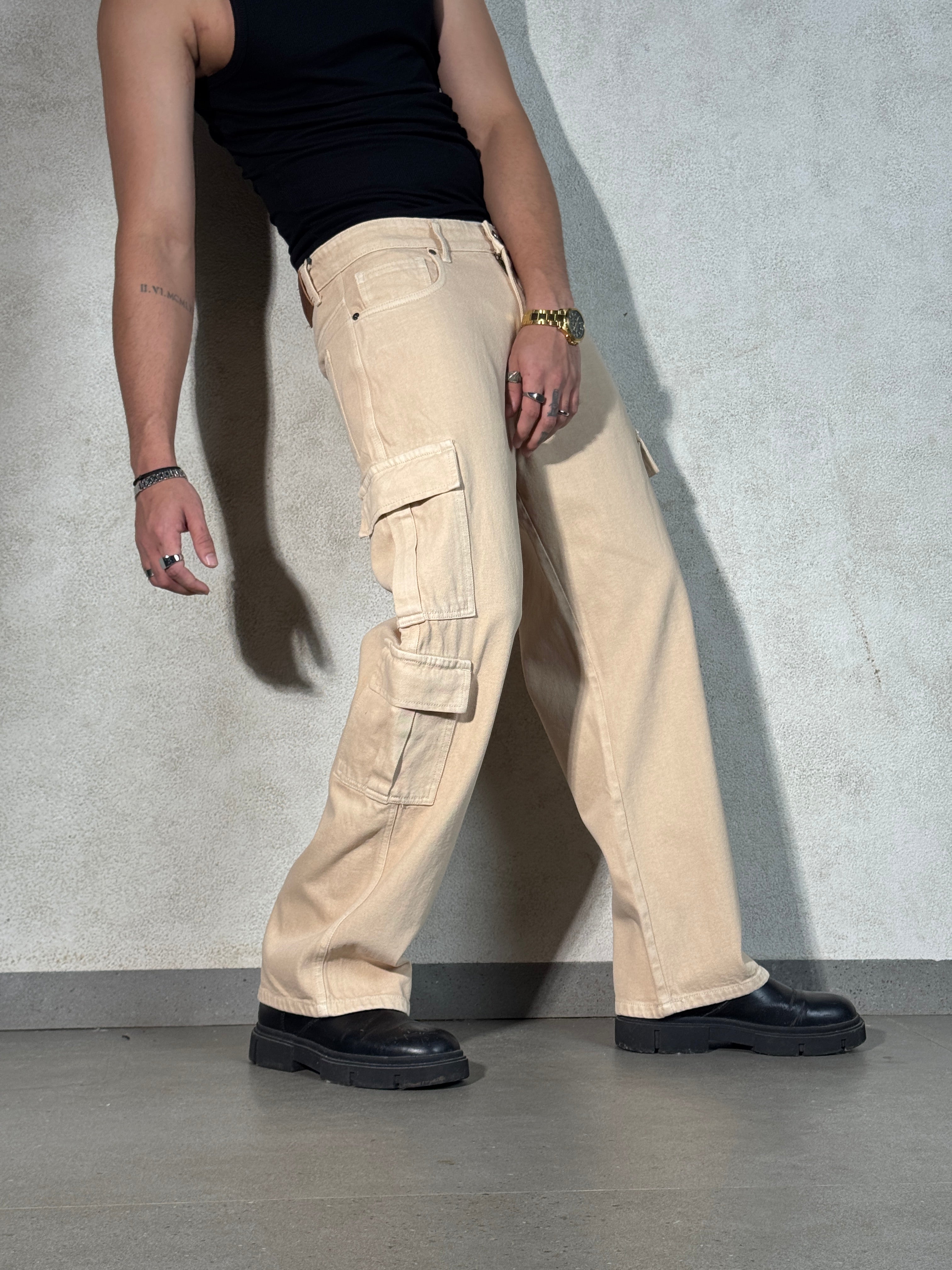 Sand Wash Nude Men Baggy Fit Cargo