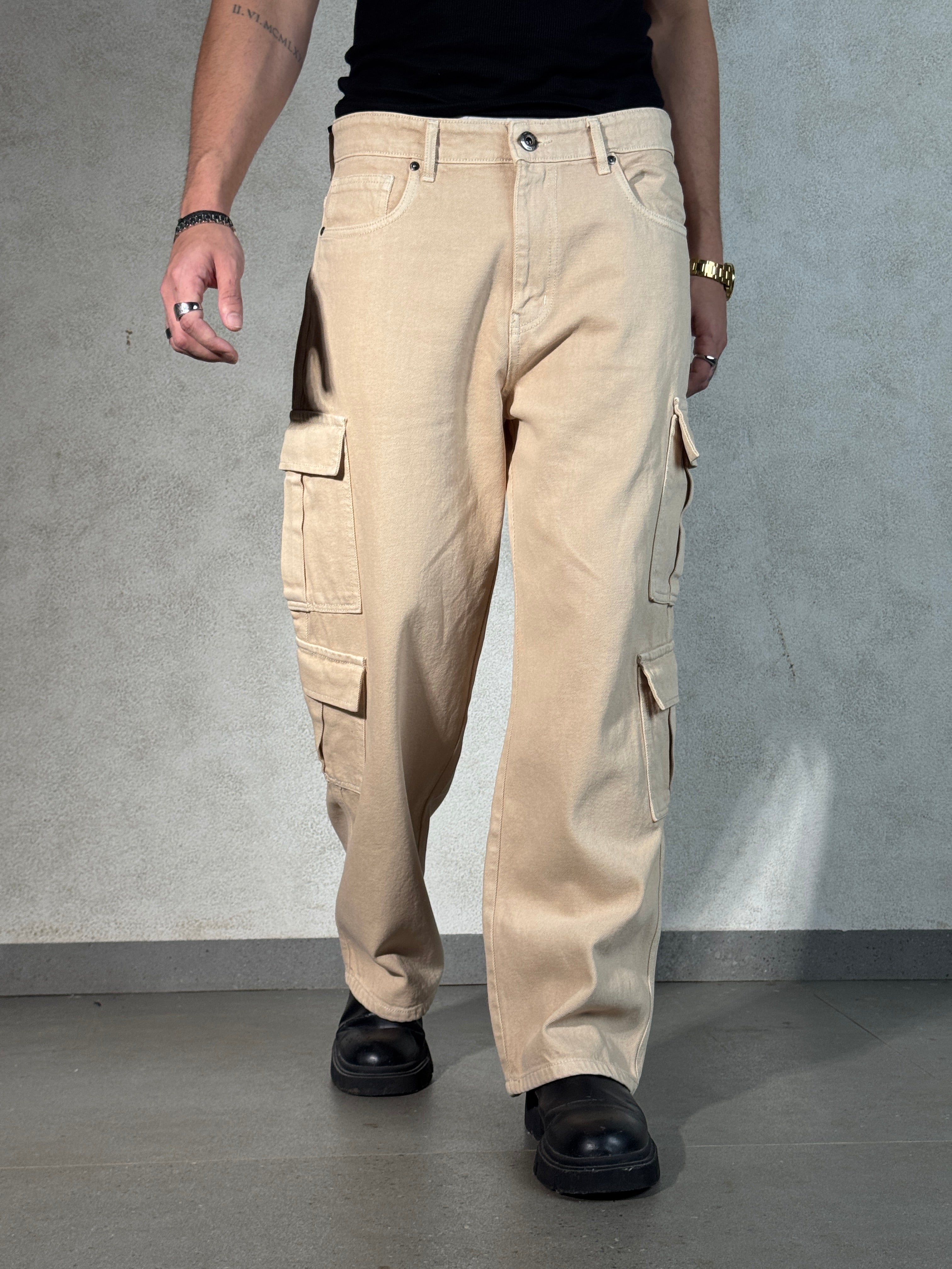 Sand Wash Nude Men Baggy Fit Cargo
