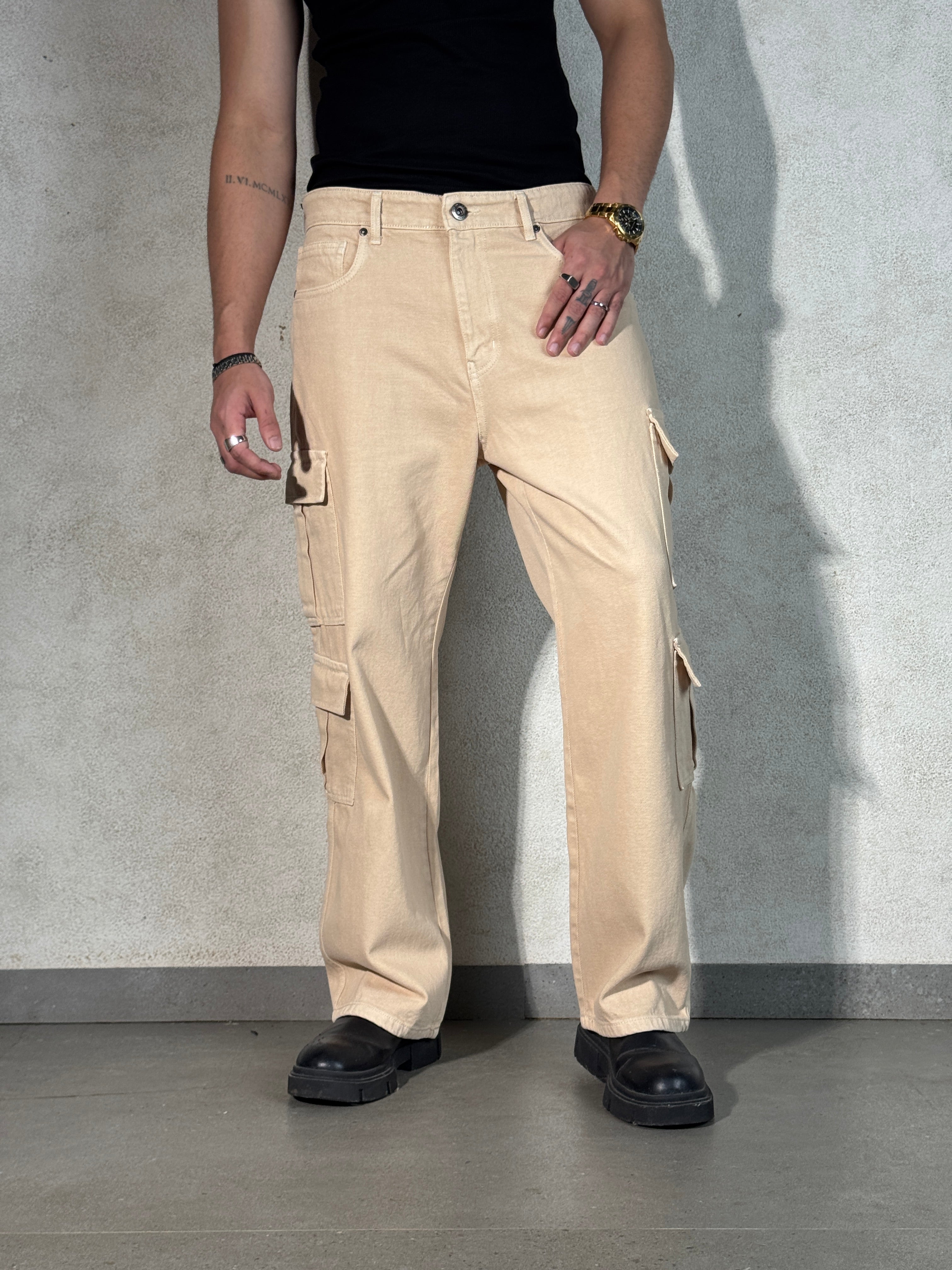 Sand Wash Nude Men Baggy Fit Cargo