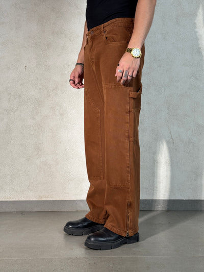 Mud Khaki Carpenter Loose Straight Jeans