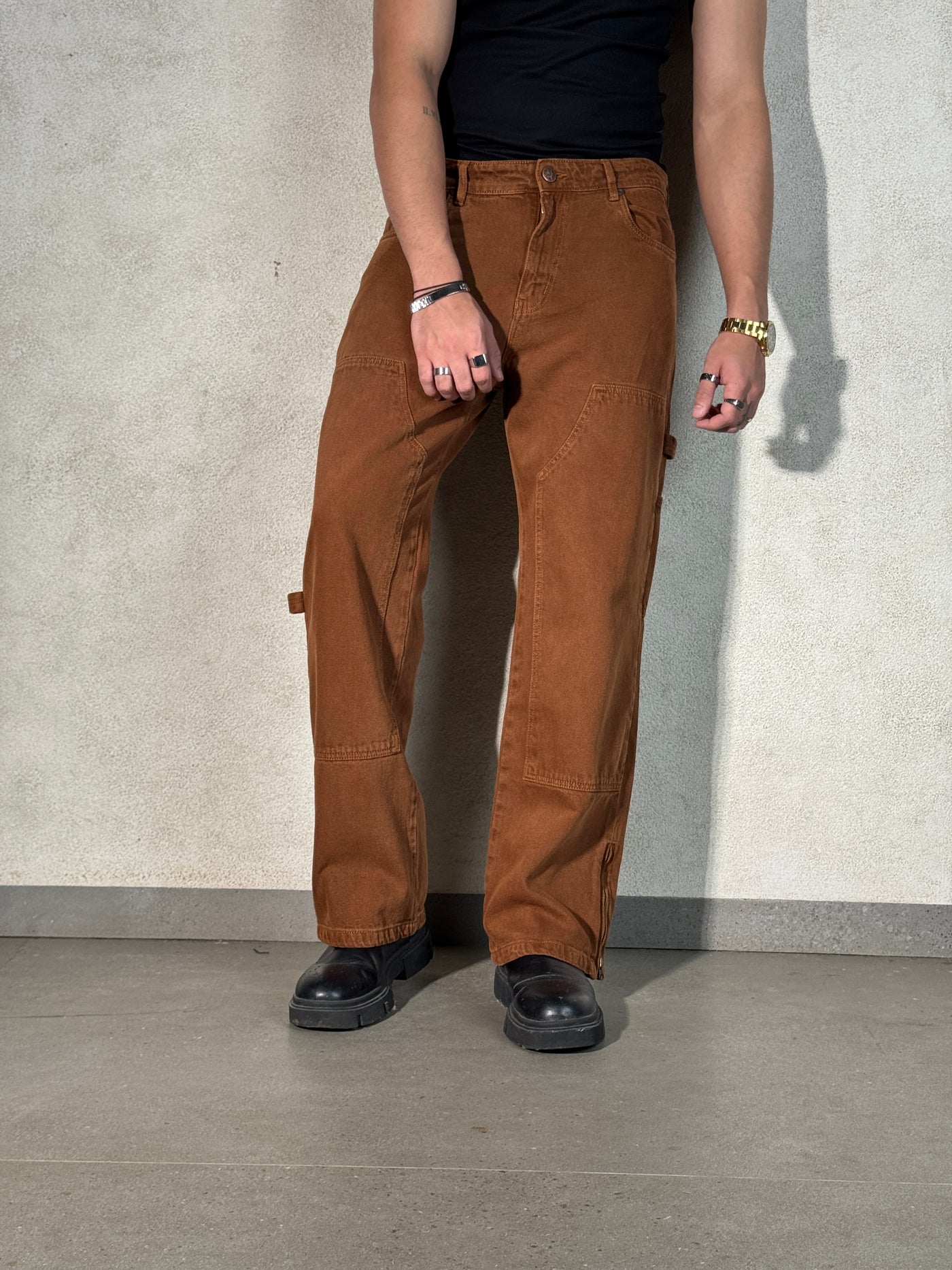 Mud Khaki Carpenter Loose Straight Jeans