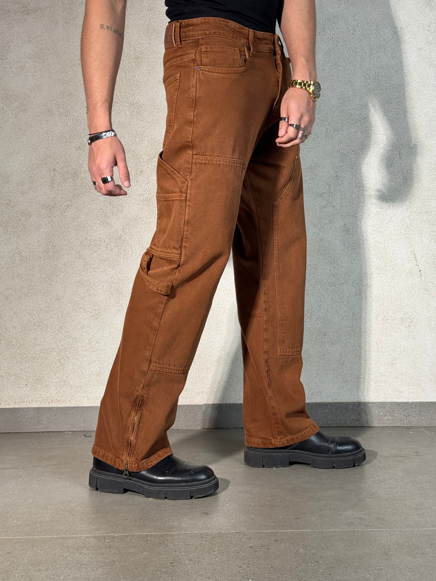 Mud Khaki Carpenter Loose Straight Jeans