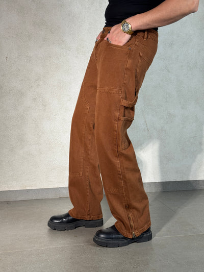 Mud Khaki Carpenter Loose Straight Jeans