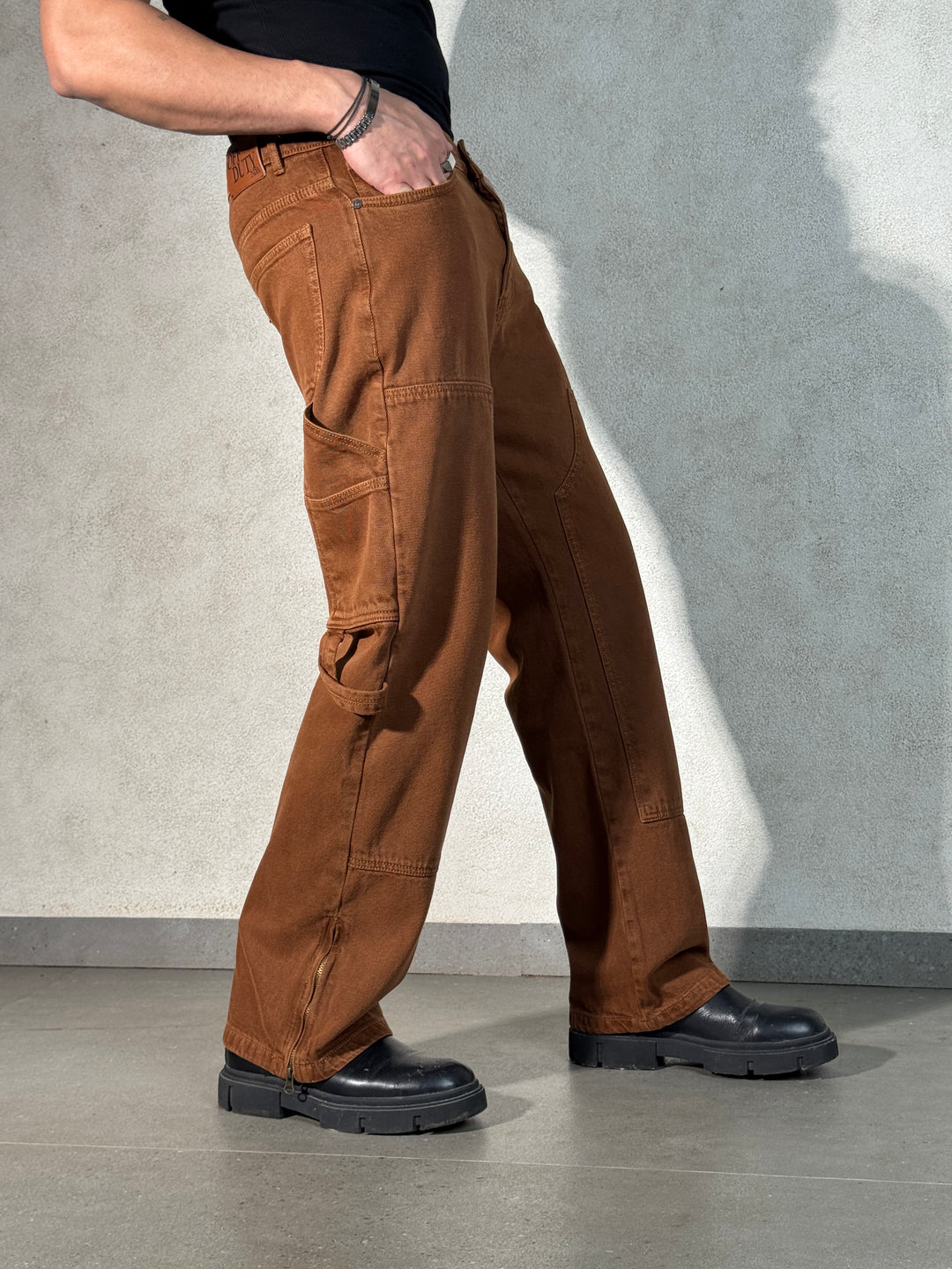 Mud Khaki Carpenter Loose Straight Jeans