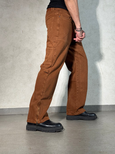 Mud Khaki Carpenter Loose Straight Jeans