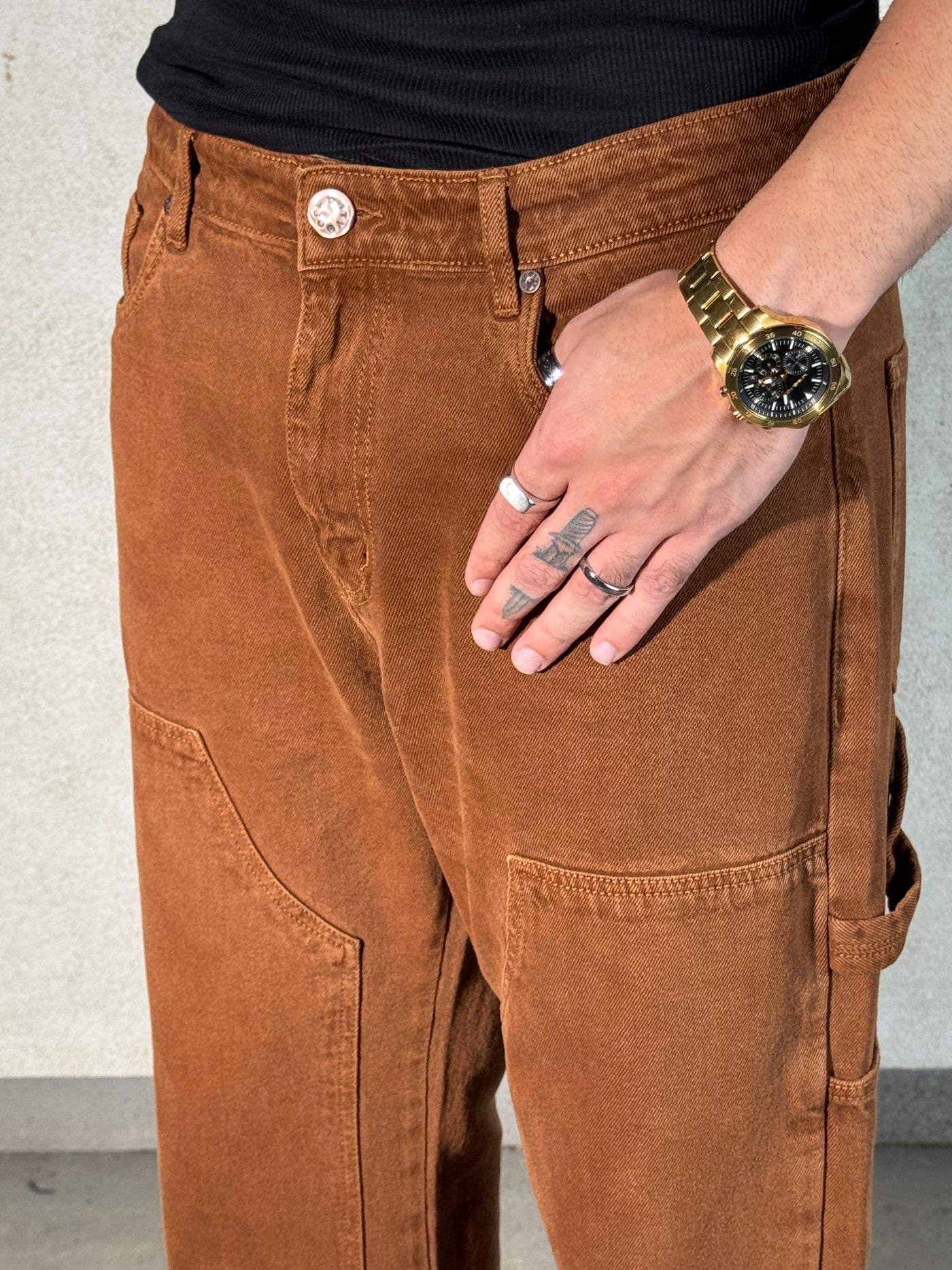 Mud Khaki Carpenter Loose Straight Jeans