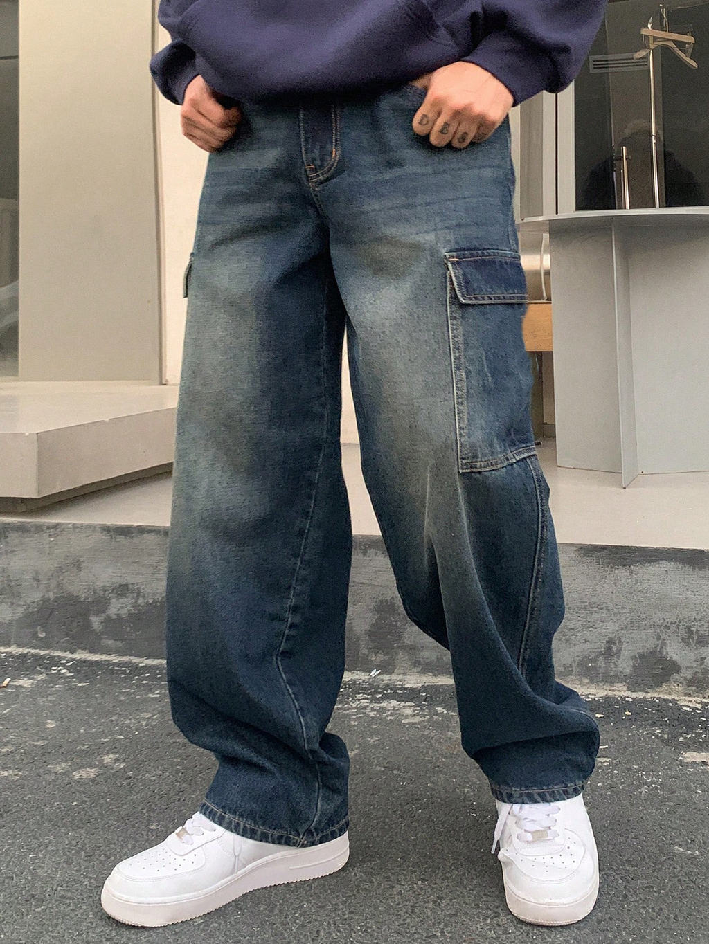 Basic Blue Core Baggy Cargo Jeans