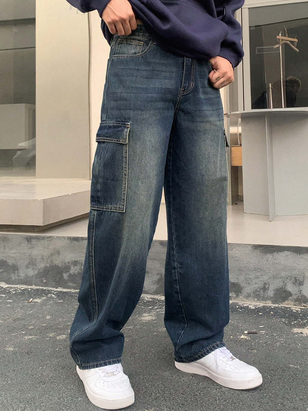 Basic Blue Core Baggy Cargo Jeans