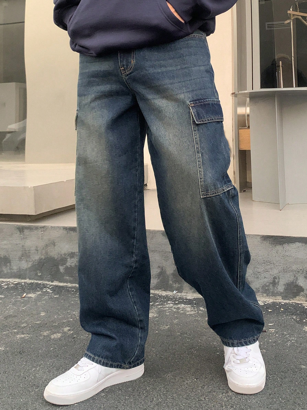 Basic Blue Core Baggy Cargo Jeans