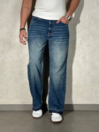 Raw Fringed Washed Baggy Jeans