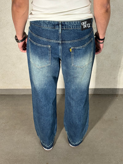Raw Fringed Washed Baggy Jeans