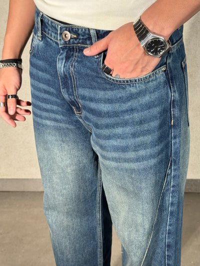 Raw Fringed Washed Baggy Jeans
