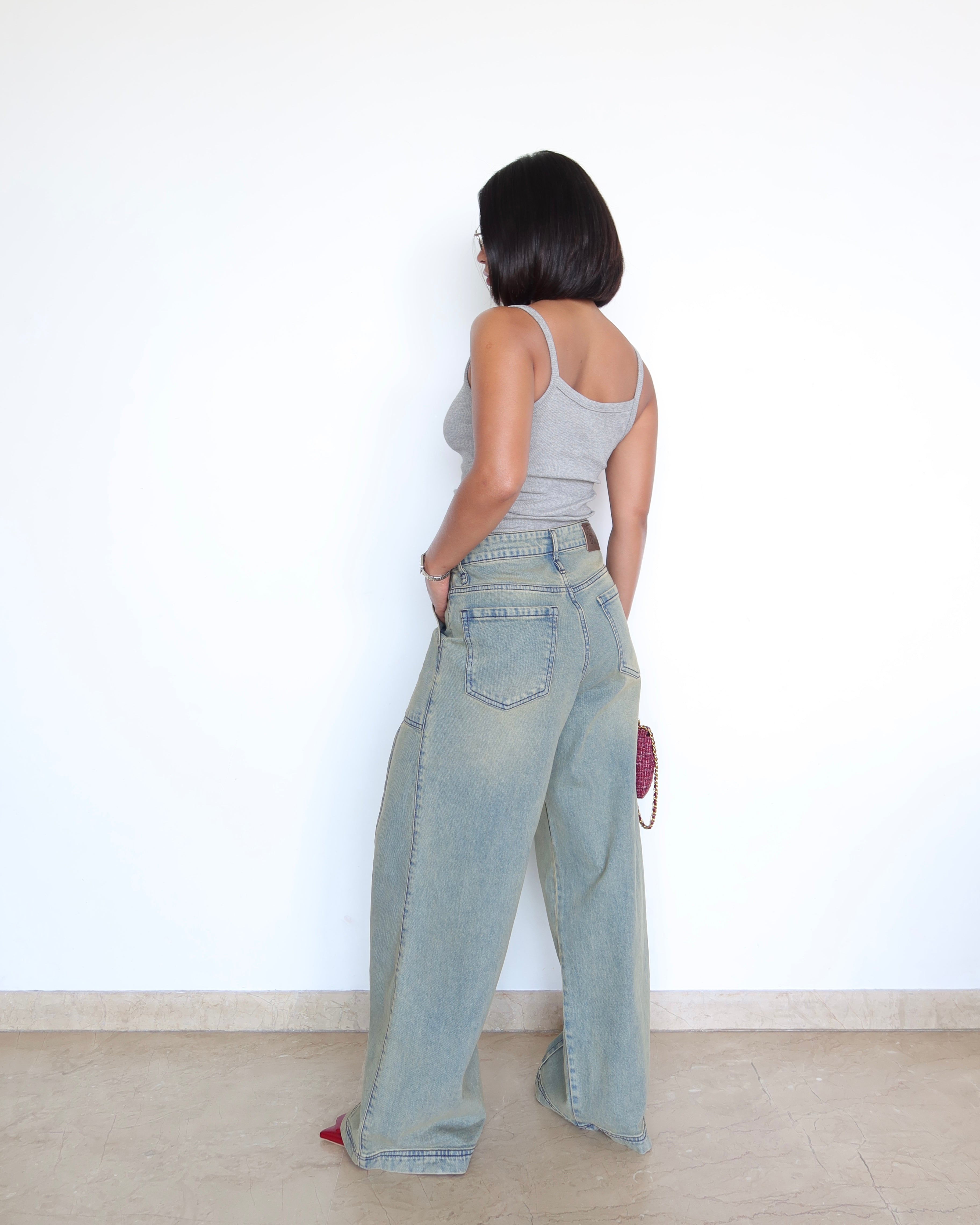 Muted Blue Baggy Wide Leg Jeans