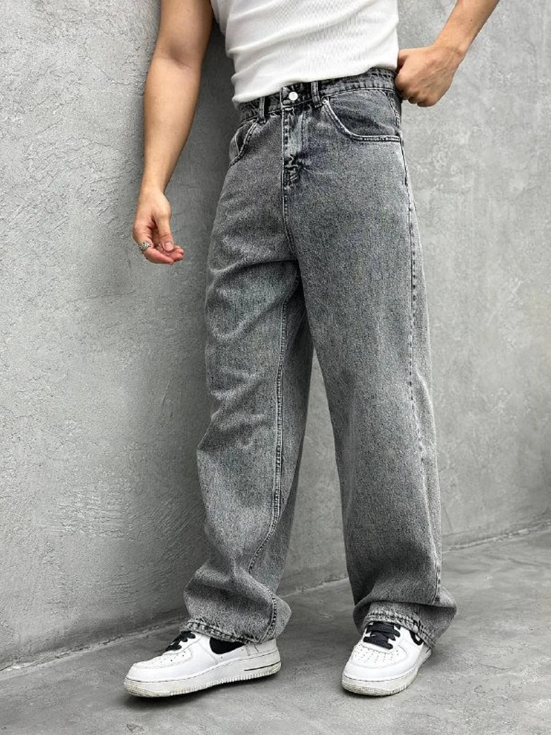 Metal Grey Acid Wash Regular Fit Denim