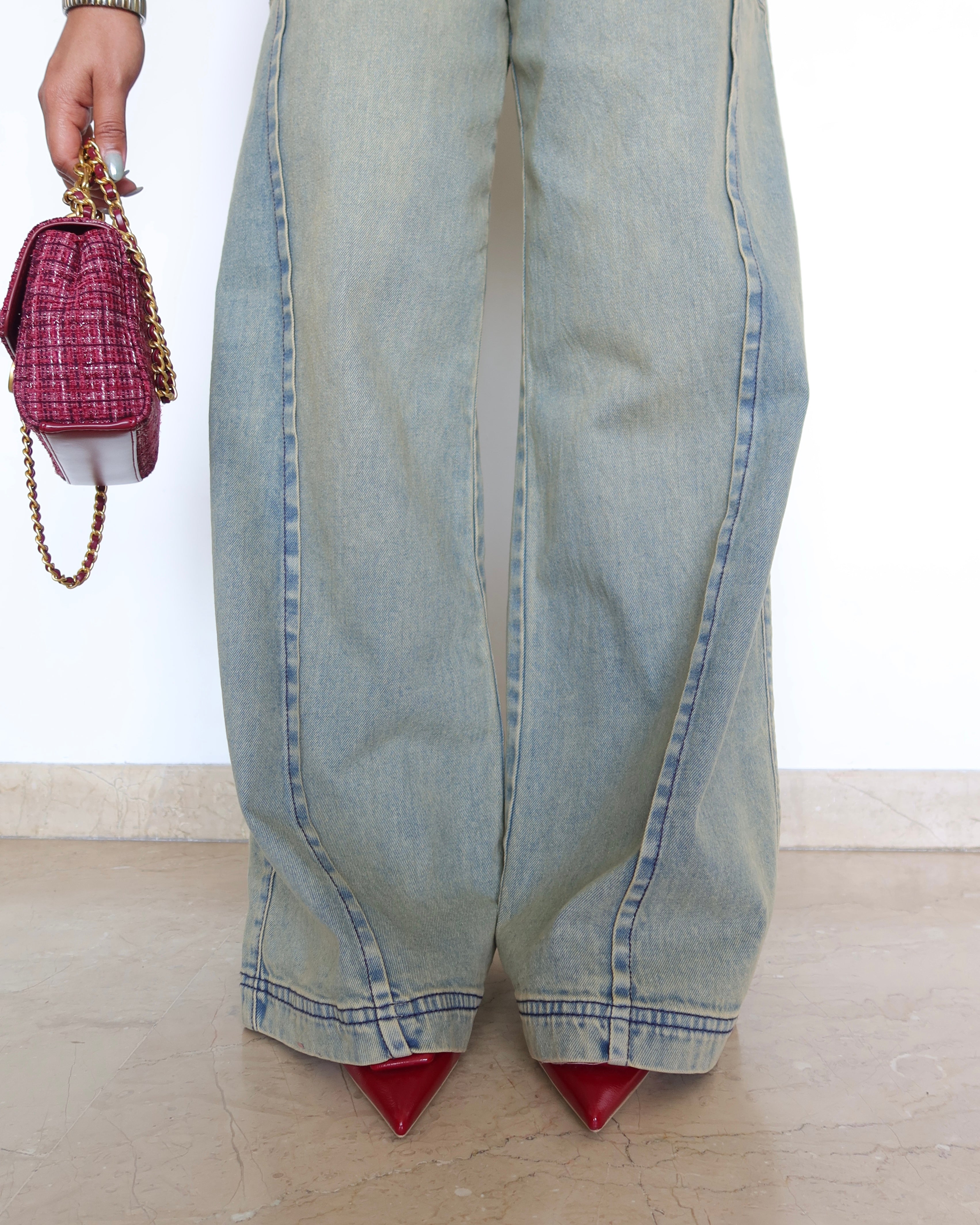 Muted Blue Baggy Wide Leg Jeans