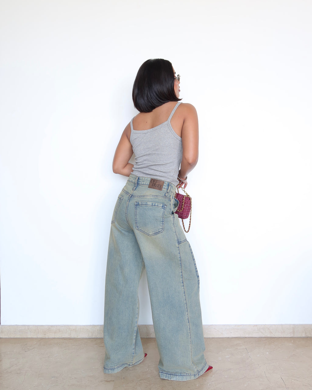 Muted Blue Baggy Wide Leg Jeans