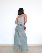 Muted Blue Baggy Wide Leg Jeans