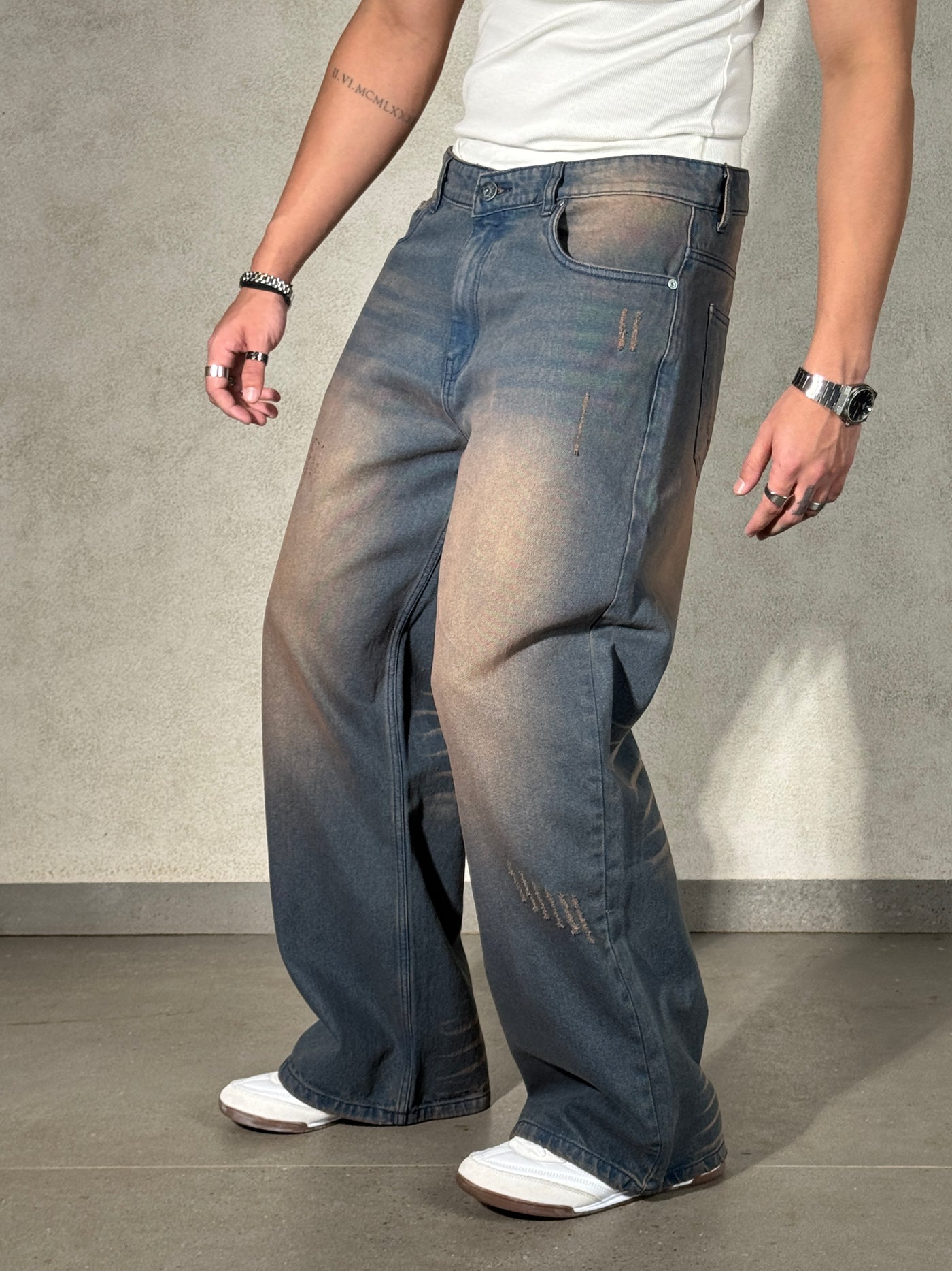 Teal Bronze Baggy Wide Leg Jeans