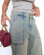 Muted Blue Baggy Wide Leg Jeans