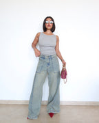 Muted Blue Baggy Wide Leg Jeans