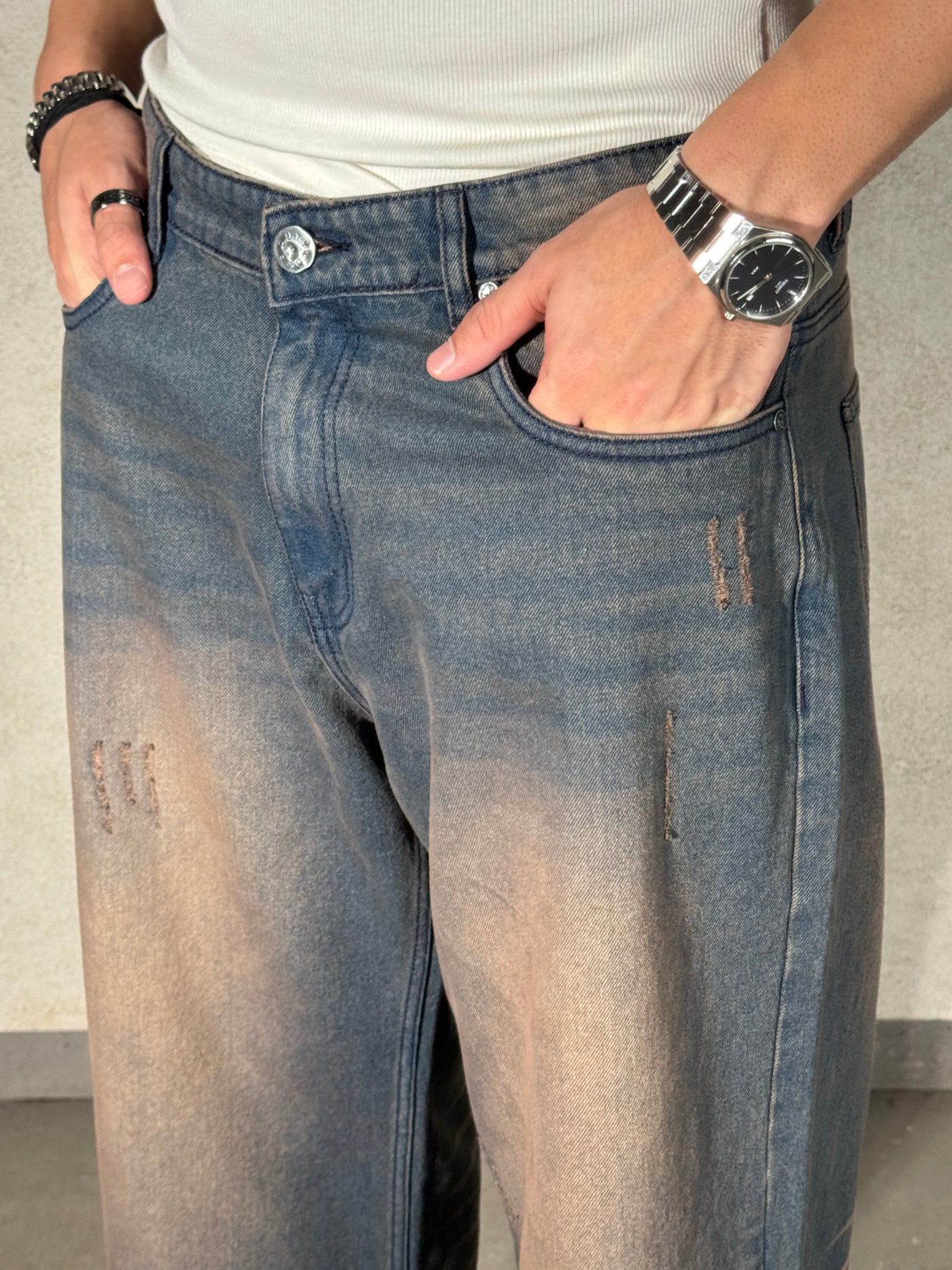 Teal Bronze Baggy Wide Leg Jeans