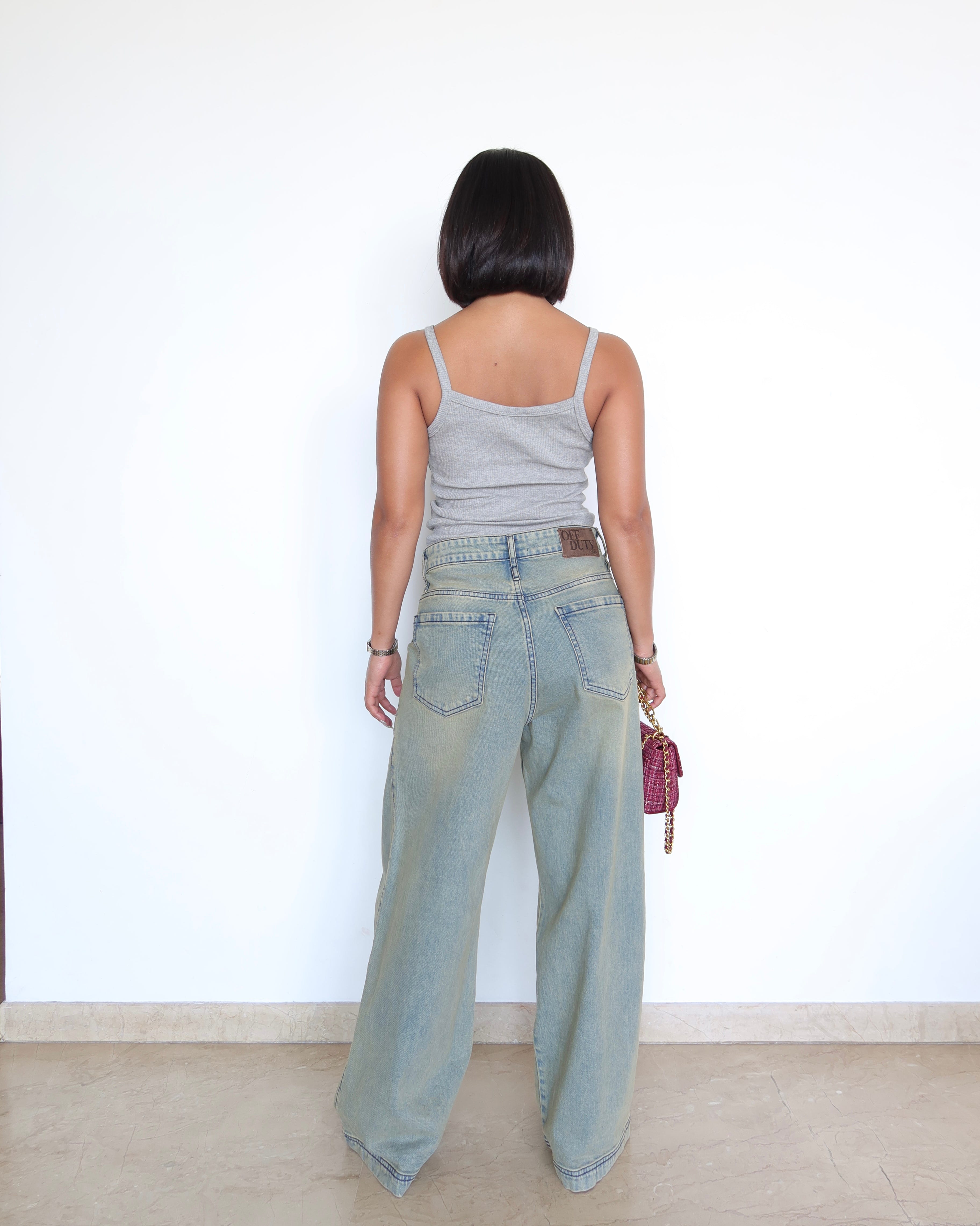 Muted Blue Baggy Wide Leg Jeans