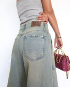 Muted Blue Baggy Wide Leg Jeans
