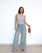 Muted Blue Baggy Wide Leg Jeans