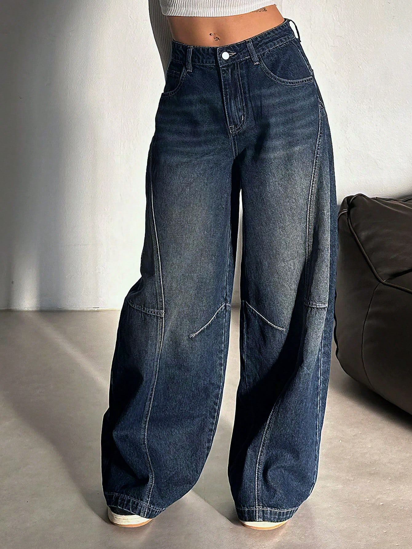 Bold Streak Pannel Wide Leg Jeans
