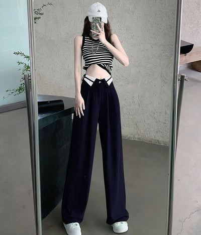 Collar Belt Korean Baggy Pant