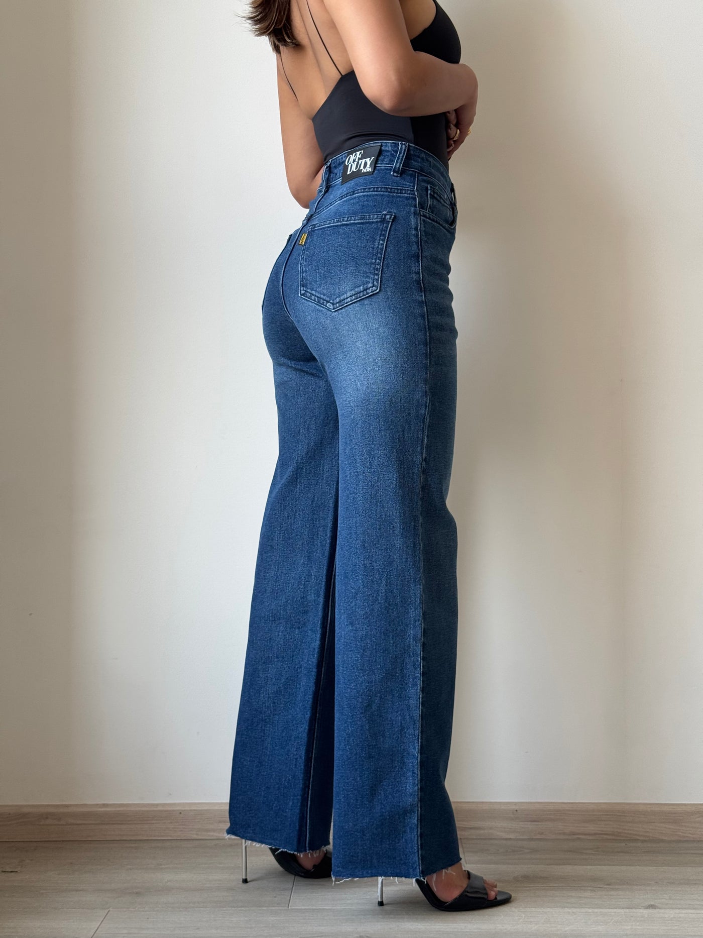 Twilight Blue Raw Hem Wide Leg Jeans