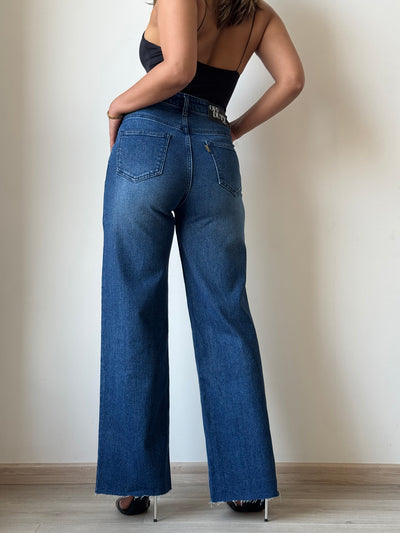 Twilight Blue Raw Hem Wide Leg Jeans