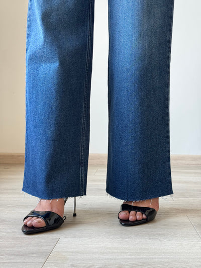 Twilight Blue Raw Hem Wide Leg Jeans