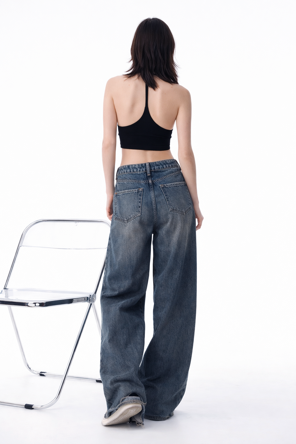 Off Beat Distressed Blue Baggy Jeans