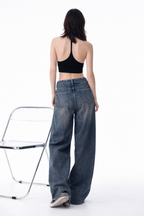 Off Beat Distressed Blue Baggy Jeans