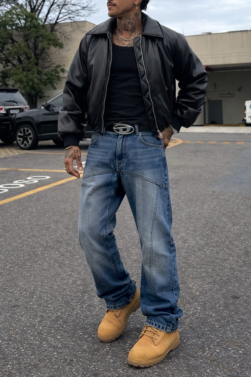 90's Front Seam Loose Fit Straight Leg Denim