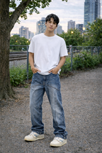 90's Front Seam Loose Fit Straight Leg Denim