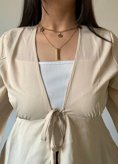 Boho Chic Bell Sleeve Tie Blouse