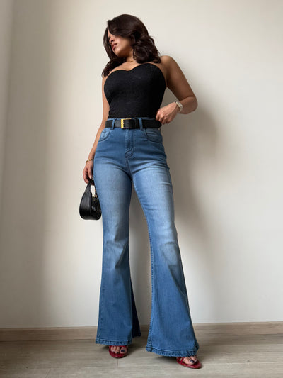 Blue Slim Fit Flared Bottom Jeans