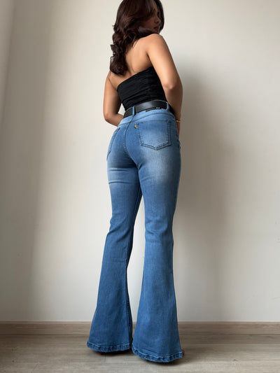 Blue Slim Fit Flared Bottom Jeans