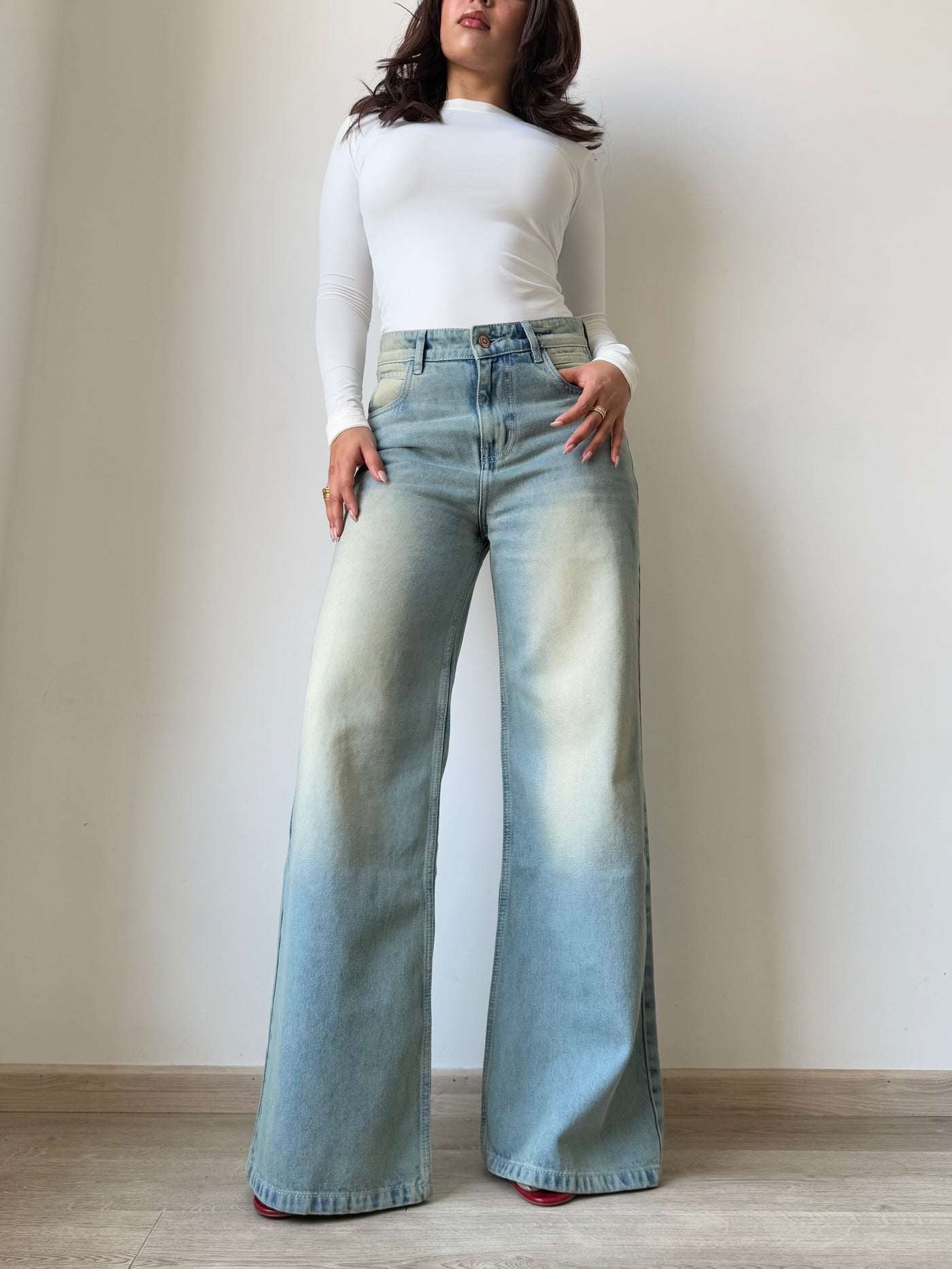 Blue Vintage Yellow Tinted Wide Leg Jeans