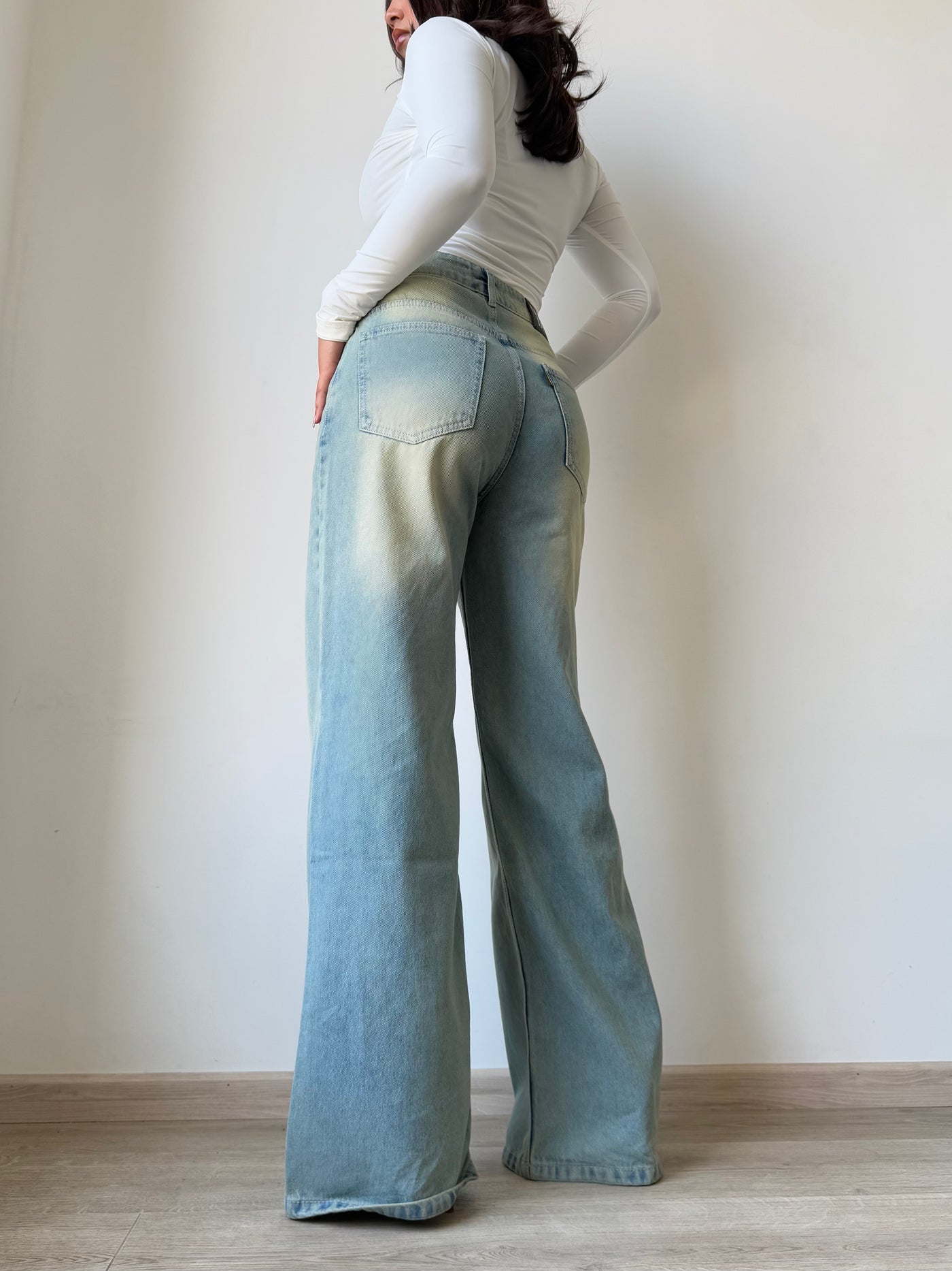 Blue Vintage Yellow Tinted Wide Leg Jeans