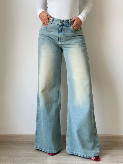 Blue Vintage Yellow Tinted Wide Leg Jeans