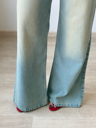 Blue Vintage Yellow Tinted Wide Leg Jeans