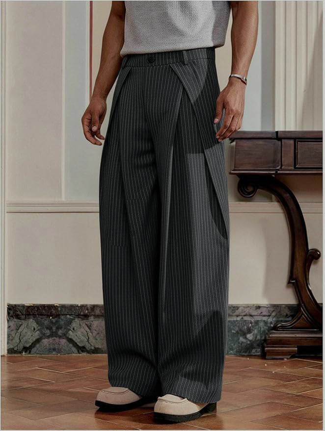 Overfold Stripes Draped Trousers