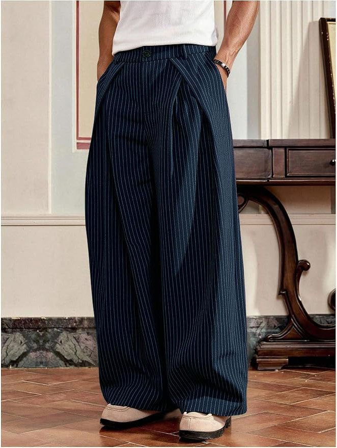 Overfold Stripes Draped Trousers